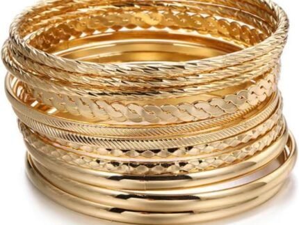 19Pcs Gold Bangle Bracelets Set for Women Boho Multi Layer Stack Textured Bracelets Indian Chunky Bangle Bracelet for Women Teen
