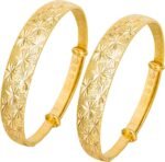 2 Pack Gold Plated Adjustable Bangle Bracelet for Women, Stackable Elegant Classical Bangle Set Jewelry Gift for Mothers Day, Birthday, Anniversary, Valentines Day, Christmas Gift for Her