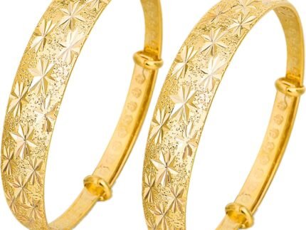 2 Pack Gold Plated Adjustable Bangle Bracelet for Women, Stackable Elegant Classical Bangle Set Jewelry Gift for Mothers Day, Birthday, Anniversary, Valentines Day, Christmas Gift for Her