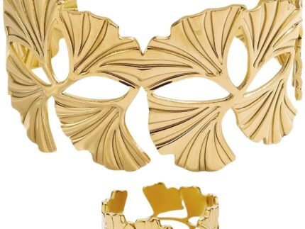 2 Pcs Gold Bangle Bracelet with Ring, Open Bracelet and Ring for Women, Adjustable Metal Armband Jewelry Set
