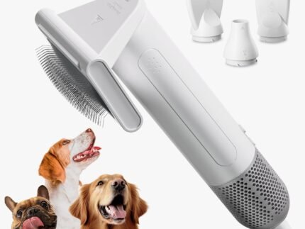 2 in 1 Grooming Kit for Pet-Dog Hair Dryer & Professional Grooming Brush for Frizzy Dog Hair Styling-1.21lb Lightweight Handhold Portable High Velocity Force Blower+4 Replacement Nozzle at Home Travel