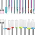 21pcs Nail Drill Bits Sets – 3/32 Inch Cuticle Ceramic Electric Nail File | Acrylic Gel Nail Bit Kit Acrylic Nail Art Tools, Carbide Remover Bits for Manicure Pedicure, Home Salon