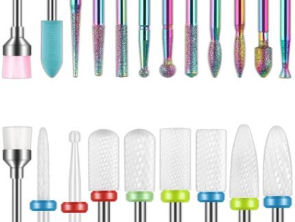 21pcs Nail Drill Bits Sets – 3/32 Inch Cuticle Ceramic Electric Nail File | Acrylic Gel Nail Bit Kit Acrylic Nail Art Tools, Carbide Remover Bits for Manicure Pedicure, Home Salon
