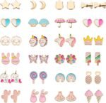 24 Pairs Hypoallergenic Stud Earrings Set for Girls Sensitive Ears With Stainless Steel Post Colorful Cute Earrings for Girls Women