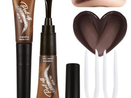 2PCS Tattoo Eyebrow Gel Easy Peel Off with Tweezers, 【Waterproof】【Sweatproof】【Transfer-proof】Long-lasting Up to 3 Days, Eye Brow Gel for Fuller & Defined Looking Eyebrow Color Makeup, 01# Warm Brown