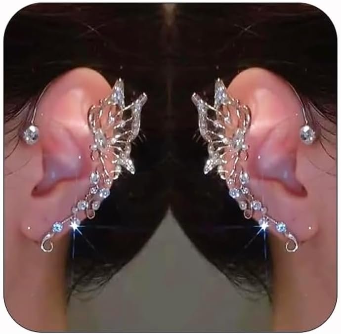 2Pcs Butterfly Ear Cuffs Rhinestone Clip On Earrings 2Pcs Butterfly Ear Cuffs Rhinestone Clip On Earrings
