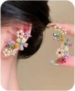 2pcs Crystal Floral Ear Cuffs Multicolor Flower Fairy Ears for One Hole