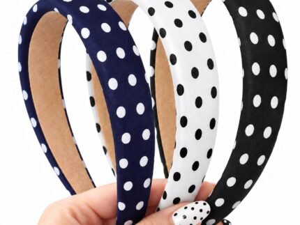 3 Pack Polka Dot Headbands, Wide Trendy Hair Bands for Women Girls