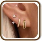 3 Pairs 14K Gold Hoop Earrings Set for Women Dainty Stud Earring Stackable Hypoallergenic Dangle Cartilage Huggie Hoop Earrings for Women Gold Jewelry Gifts