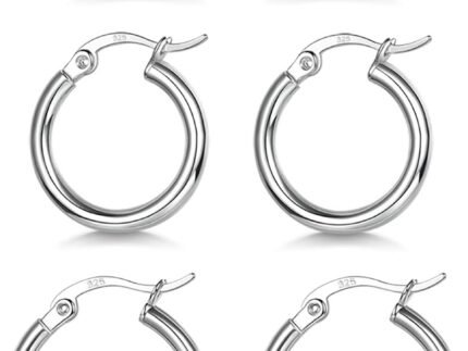 3 Pairs 925 Sterling Silver Hoop Earrings | Small White Gold Plated Hoop Earrings for Women (13mm,15mm,20mm，25mm,30mm,40mm,50mm,60mm)