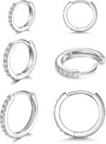 3 Pairs 925 Sterling Silver Small Hoop Earrings for Women Men