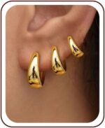 3 Pairs Gold Hoop Earrings Set for Women Trendy Chunky Small Huggie Jewelry