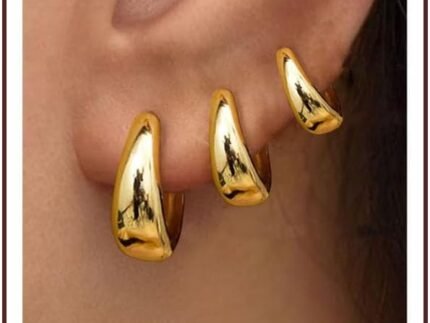 3 Pairs Gold Hoop Earrings Set for Women Trendy Chunky Small Huggie Jewelry