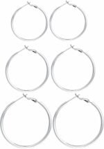 3 Pairs Sterling Silver Large Hoop Earrings Set for Women 40 50 60MM