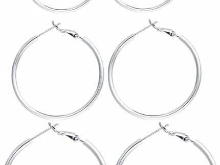 3 Pairs Sterling Silver Large Hoop Earrings Set for Women 40 50 60MM