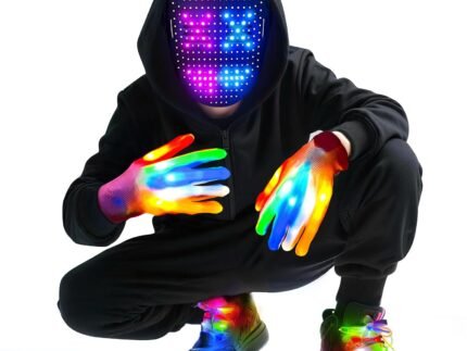 3 Set LED Mask with Gesture Sensing Light Up Gloves and Glow Shoelaces Light up Costume Gifts for Teens, Cool Glowing Toys for Halloween Birthday Christmas Cosplay Party