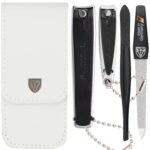 3 Swords Germany – Brand Quality 4 piece Manicure Pedicure Grooming kit Set for Professional Finger & Toe Nail Care Tweezers File Clipper Fashion Leather case in Gift Box, Made by 3 Swords (02563)