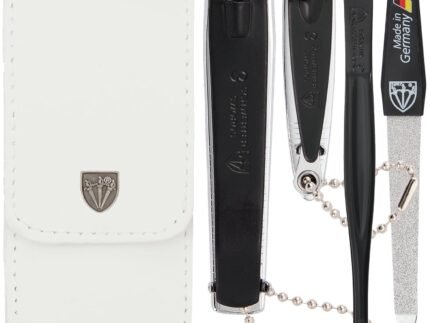 3 Swords Germany – Brand Quality 4 piece Manicure Pedicure Grooming kit Set for Professional Finger & Toe Nail Care Tweezers File Clipper Fashion Leather case in Gift Box, Made by 3 Swords (02563)