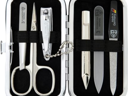 3 Swords Germany – brand quality 6 piece manicure pedicure grooming kit set for professional nail care with genuine leather case – Made in Germany