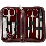 3 Swords Germany – Brand Quality 8 piece Manicure Pedicure Grooming kit Set for Professional Nail Care with Synthetic Leather case Burgundy – Made in Germany