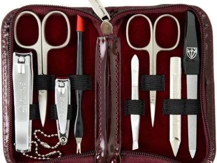3 Swords Germany – Brand Quality 8 piece Manicure Pedicure Grooming kit Set for Professional Nail Care with Synthetic Leather case Burgundy – Made in Germany