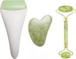 3 in 1 Ficial Face Ice Jade Roller and Gua Sha Tool, Natural Real Jade Anti-Wrinkle Face Eye Neck Massager Tool, Reduce Wrinkles, Puffiness, Migraine, Redness, Pain and Injury