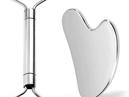 3 in 1 Gua Sha and Face Roller with Metal Eye Roller, Stainless Steel Tool for Puffiness and Jawline Sculpting, Hot & Cold Eyelid Roller for Dry Eyes, Chalazion, Stye and MGD Soothe