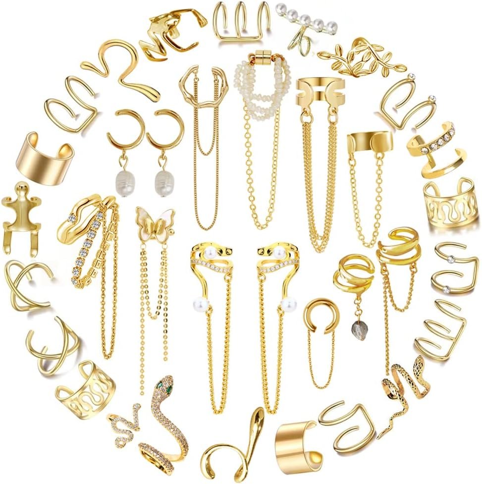 35 PCS Gold Silver Adjustable Ear Cuffs Earrings for Women Non-Piercing Cartilage Clip on Earrings Wrap Ear Jewelry Set,Punk Snake Butterfly Claw Stud Earrings for Women Gift 35 PCS Gold Silver Adjustable Ear Cuffs Earrings for Women Non-Piercing Cartilage Clip on Earrings Wrap Ear Jewelry Set,Punk Snake Butterfly Claw Stud Earrings for Women Gift