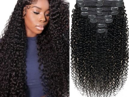 3C 4A Kinky Curly Human Hair Clip in Hair Extensions for Black Women 100% Unprocessed Full Head Brazilian Virgin Hair Natural Black Color,8/Pcs with 18Clips,120 Gram (26inch,Kinky Curly)