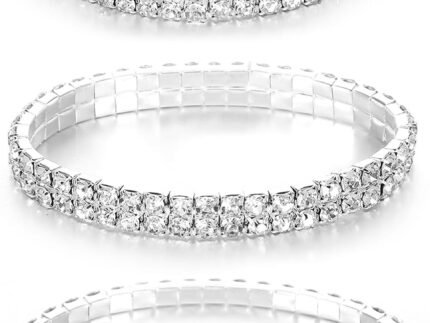 3PCS Rhinestone Bracelet for Women, Sparking Silver Crystal Cuff Jewelry Set, Stackable Charm Bangle for Date Night Bridal Wedding Birthday Party Favor, Fit for Diamonds Outfits