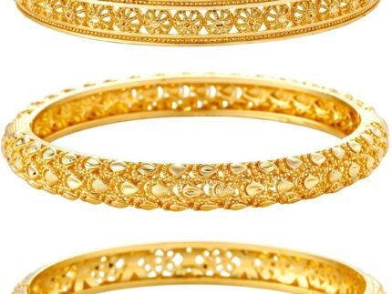 3Pack-18K Gold Plated Bridal Indian Bangle Bracelet Jewelry Set for Women