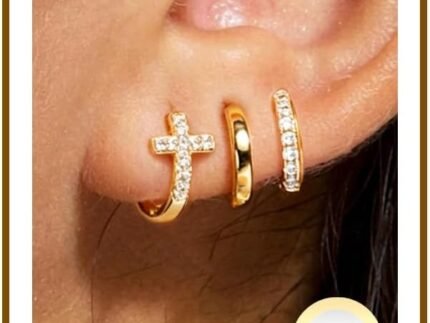 3Pairs Gold Cross Earrings for Women Hoops Huggie Earrings Stack Set