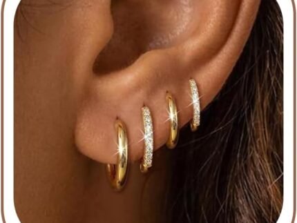 4 Pair Small Gold Hoop Earrings for Women Sensitive Ears – Hypoallergenic 14k Real Gold Plated Hoops Zirconia Cartilage Huggie Earrings Set Helix Piercing Earring Gold Jewelry for Women Gift