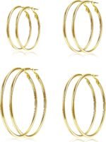 4 Pairs Gold Sliver Hoop Earrings For Women, Hypoallergenic Surgic Steel