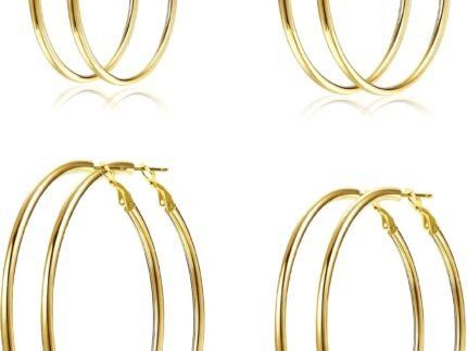 4 Pairs Gold Sliver Hoop Earrings For Women, Hypoallergenic Surgic Steel