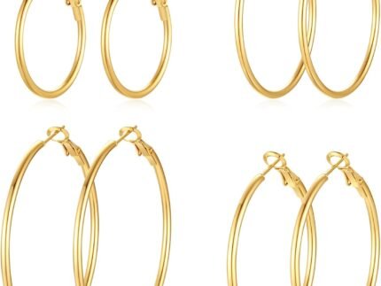 4 Pairs Silver Gold Hoop Earrings for Women | 14K Gold Plated Hoop Earrings Set Hypoallergenic Earring Lightweight Dangle Earrings Set