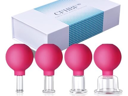 4 Size Facial Cupping Therapy Set Glass, Eye Face Vacuum Massage Anti Cellulite Cup – Silicone, for Beauty Body Cup Lymphatic Fascia Massager (Gift Box Packaging-red)