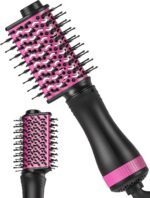 4-in-1 Blow Dryer Brush for Short to Medium Hair, Black & Pink,Travel