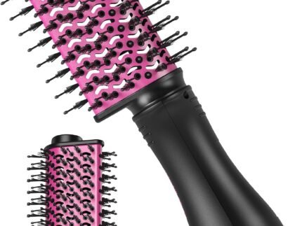 4-in-1 Blow Dryer Brush for Short to Medium Hair, Black & Pink,Travel