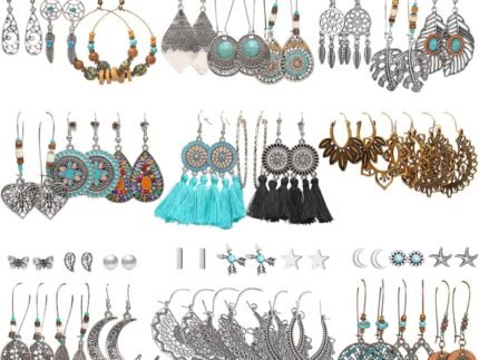 45 Pairs Big Vintage Silver Drop Dangle Earrings Set for Women