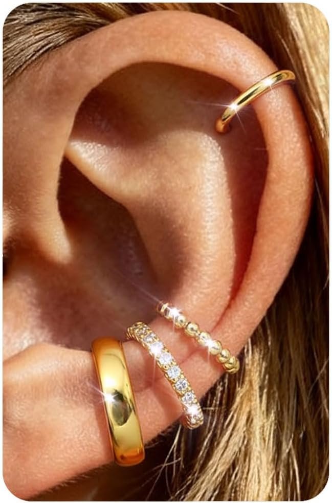 4Pairs 14K Gold Plated Ear Cuff Earrings for Women Non Piercing Jewelry 4Pairs 14K Gold Plated Ear Cuff Earrings for Women Non Piercing Jewelry