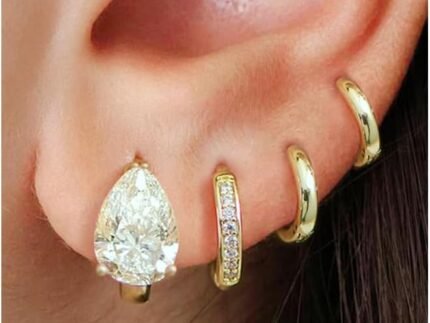 4Pairs Statement Gold Hoop Earrings for Women Trendy,Surgical Steel Gold Plated Hoop Hypoallergenic Earrings Set,Titanium Hoops Earring Stacks,CZ Cartilage Huggie Hoops Earring Gifts for Girlfriend