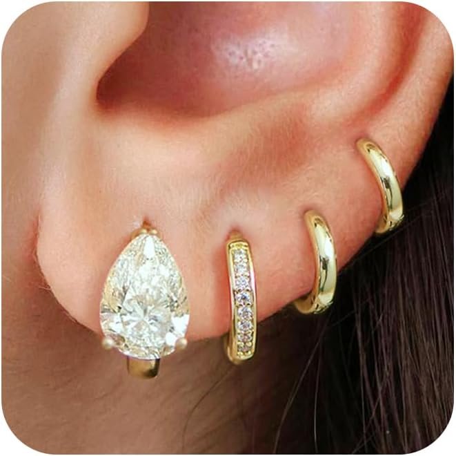 4Pairs Statement Gold Hoop Earrings for Women Trendy,Surgical Steel Gold Plated Hoop Hypoallergenic Earrings Set,Titanium Hoops Earring Stacks,CZ Cartilage Huggie Hoops Earring Gifts for Girlfriend 4Pairs Statement Gold Hoop Earrings for Women Trendy,Surgical Steel Gold Plated Hoop Hypoallergenic Earrings Set,Titanium Hoops Earring Stacks,CZ Cartilage Huggie Hoops Earring Gifts for Girlfriend