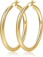4mm Thick Gold Chunky Earrings Steling Silver Post Hoops Earrings For Women Hollow Tube Hoops Earrings Thick Gold Hoop Earrings Hypoallergenic Lightweight Gold Hoop Large Earrings 20/30/40/50/60MM