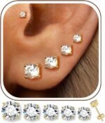 5 Pairs 14K Gold Plated Stud Earrings for Women, CZ Multiple Piercing Set