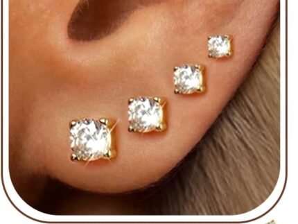 5 Pairs 14K Gold Plated Stud Earrings for Women, CZ Multiple Piercing Set