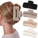 5.1” Large Soft Fuzzy Plush Winter Hair Claw Clip for Women 4Pcs