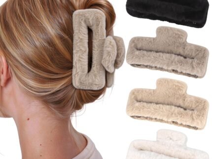 5.1” Large Soft Fuzzy Plush Winter Hair Claw Clip for Women 4Pcs