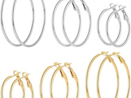 5/12 Pairs Gold Silver Plated Hoop Earrings for Women, Hypoallergenic Stainless Steel Hoops Earrings Set, Lightweight Large Small Hoops Women Earrings Loop Earrings Set