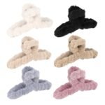 5.9” Large Soft Fuzzy Plush Winter Hair Claw Clip for Women 6Pcs